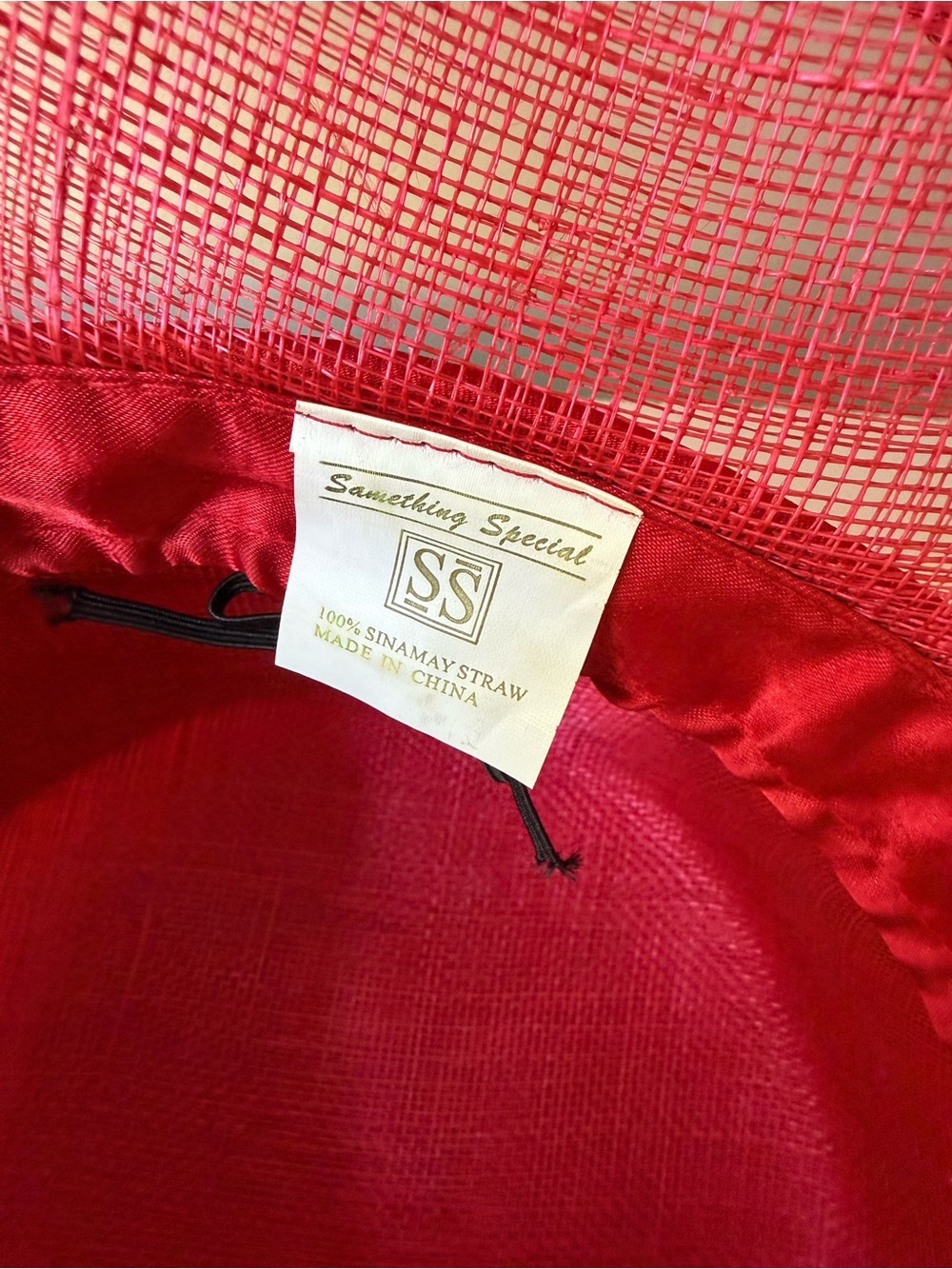 Red Satin Church Hat with Decorative Mesh Flower - Picture 2 of 4